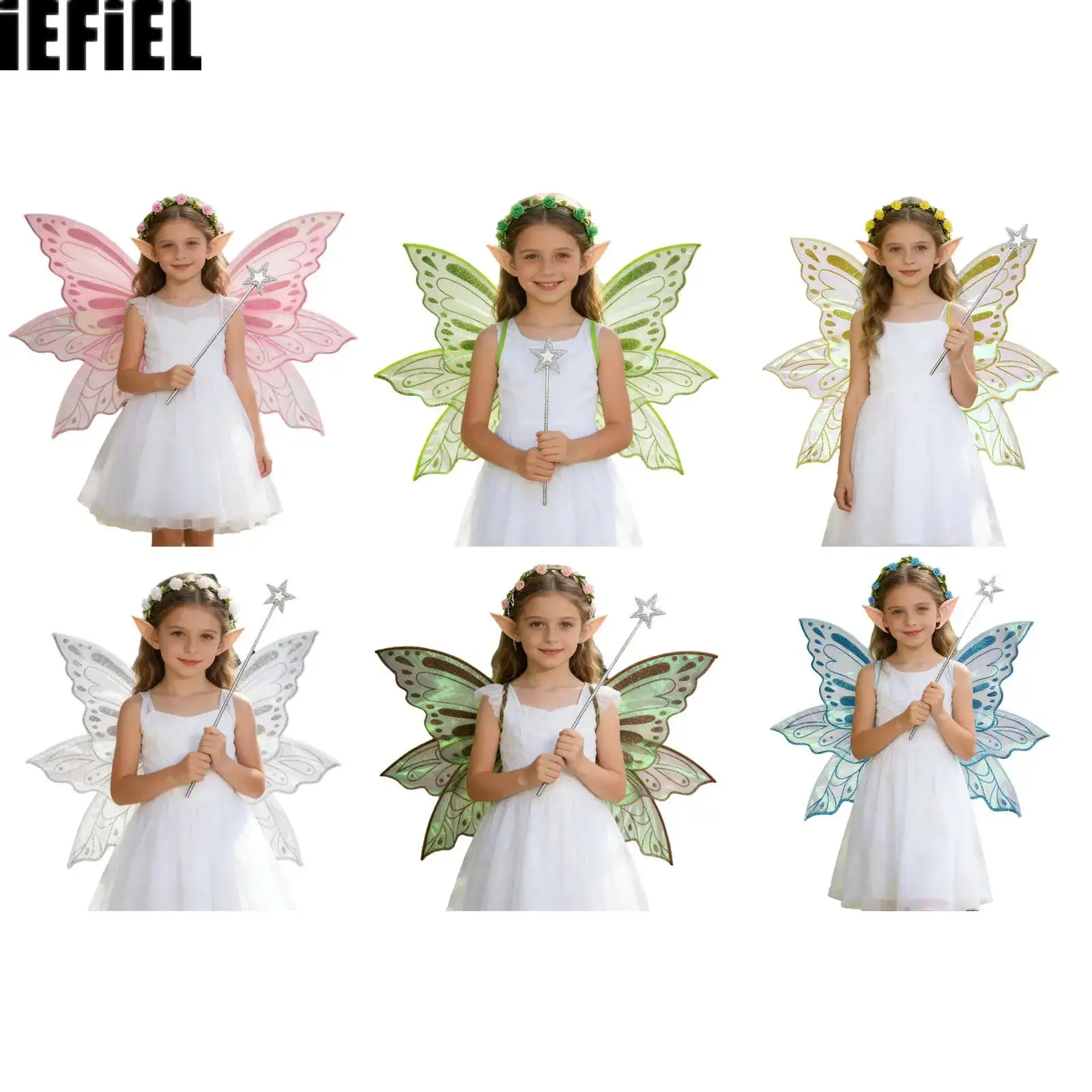 

4Pcs Fairy Wings Set Butterfly Wings Garland Fairy Ears And Magic Wand for Halloween Dress Up Sparkling Butterfly Fairy