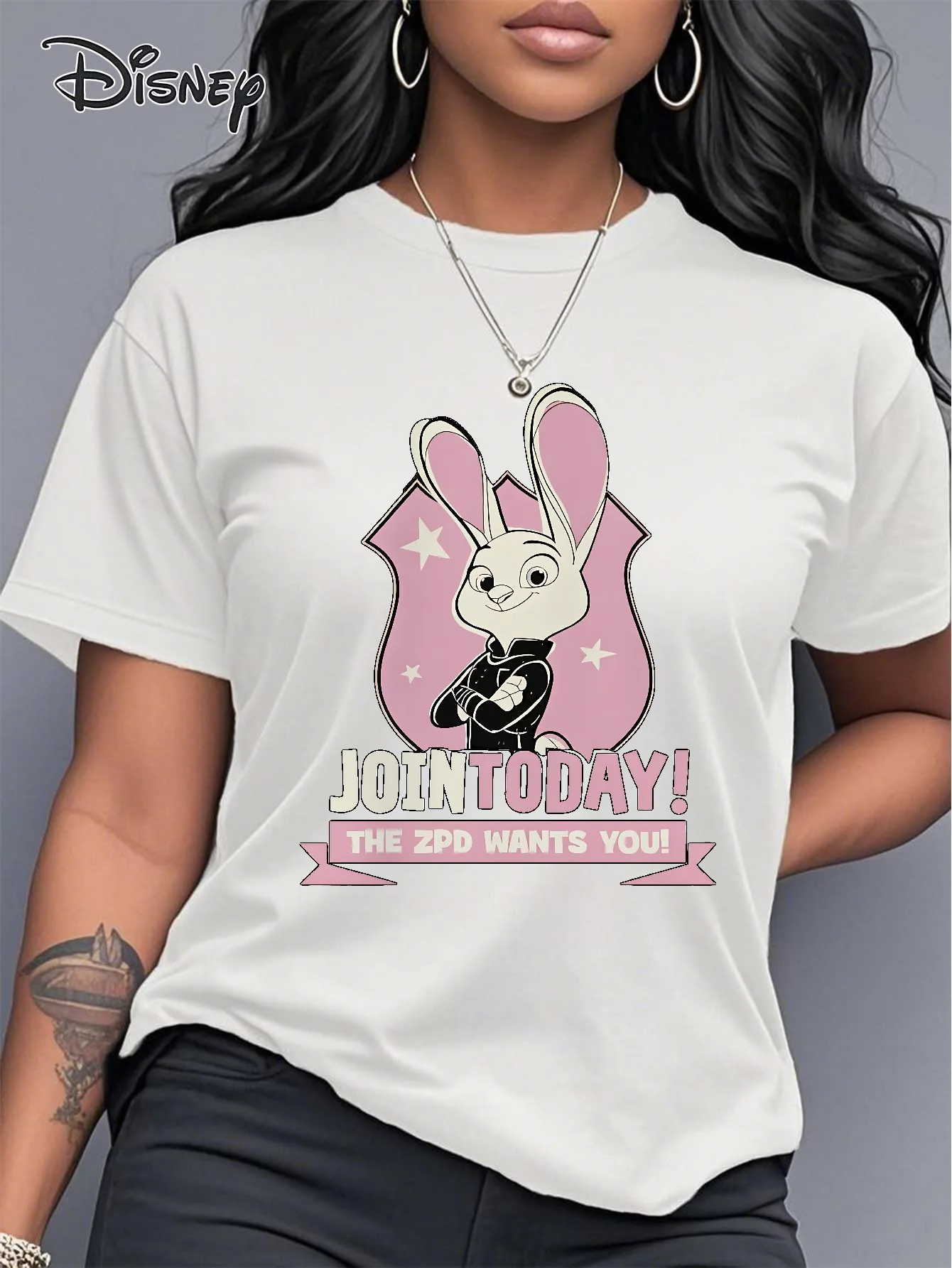 تي شيرت Zootopia نسائي فضفاض برقبة دائرية من القطن الخالص مع "Judy Hopps Joined Today #2