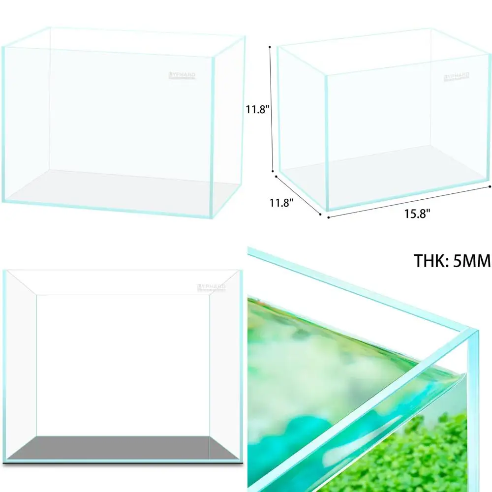 

9.5 Gallon Low Iron Glass Aquarium for Small Fish, Ideal for Betta, Dimensions L15.7xW11.8xH11.8 Inches