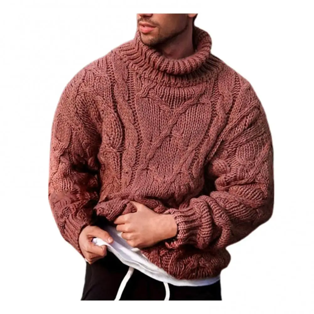 Jersey de algodón cálido para hombre, Jersey ajustado de punto trenzado con cuello de tortuga, Color sólido, moda de otoño e invierno