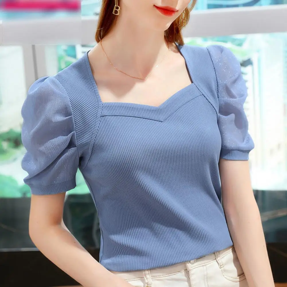 Women Blouse 3/4 Sleeves Breathable Women Top Young Lady Summer Fashionable Ultra-thin T-shirt For Daily Life