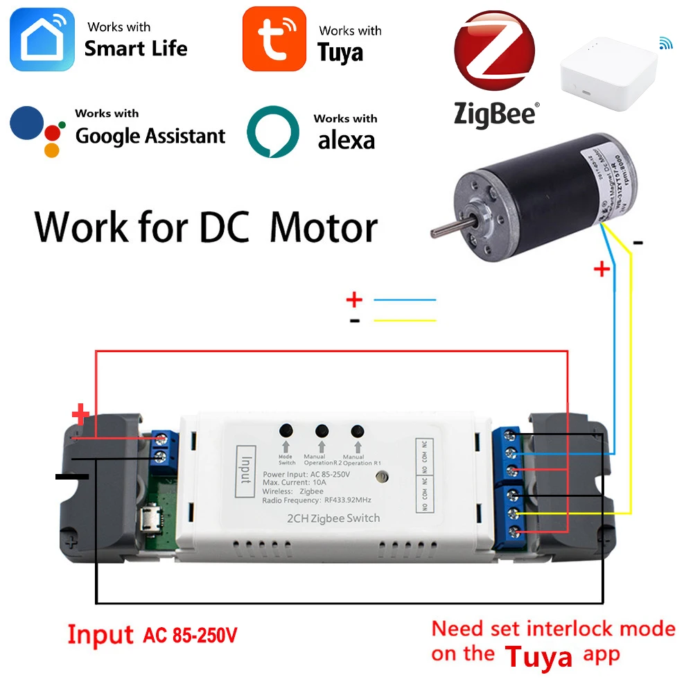 Zigbee Smart Electric Linear Actuator Motor Controller,DC 12V 24V AC 220V 2 Channel Switch RF433 Remote,2CH Pulse Module Relay