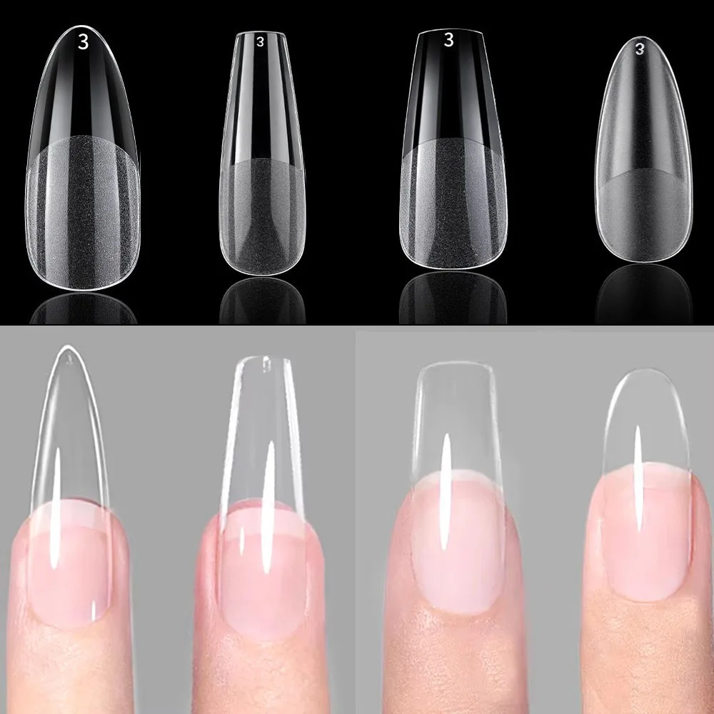 120Pcs Clear No Mark Frosted Stiletto Almond Square Fake Nails Press On Nail Tips Soft Full Cover Nails Extension Manicure Tool