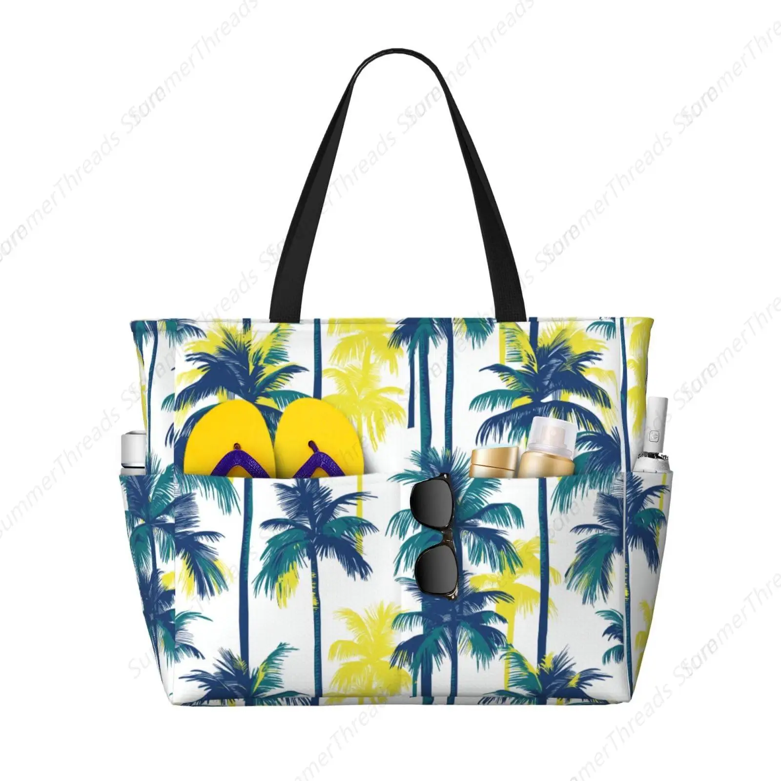 

Beach Tote Bag for Women Palm Trees Pattern Beach Bag Waterproof and Sandproof Pool Tote Bag with Wet Bag