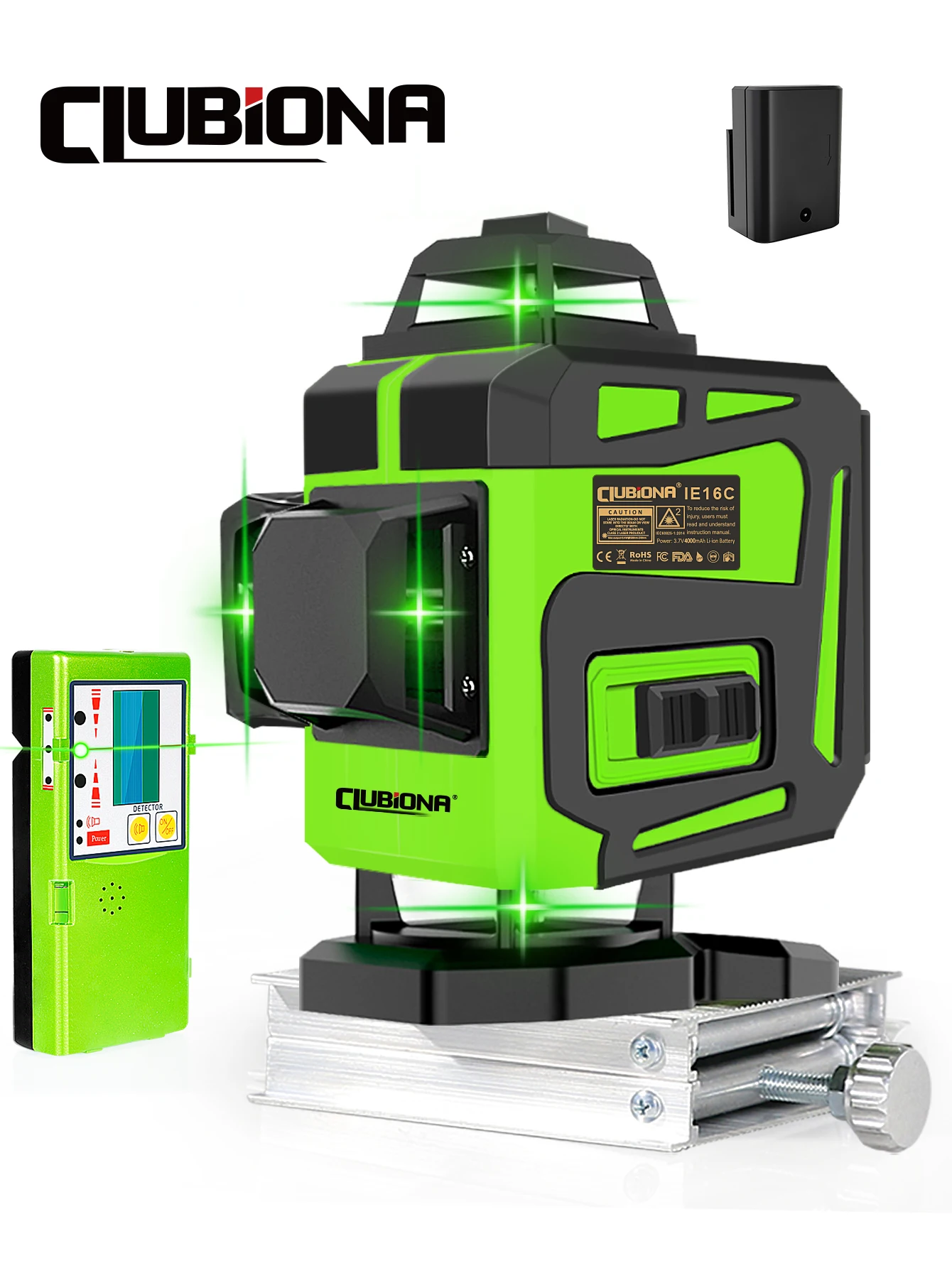 CLUBIONA 4D 16 Linee Laser Verde Livello 360 Orizzontale Verticale Cross-Line Telecomando Autolivellante con 1 Ricevitore Batteria