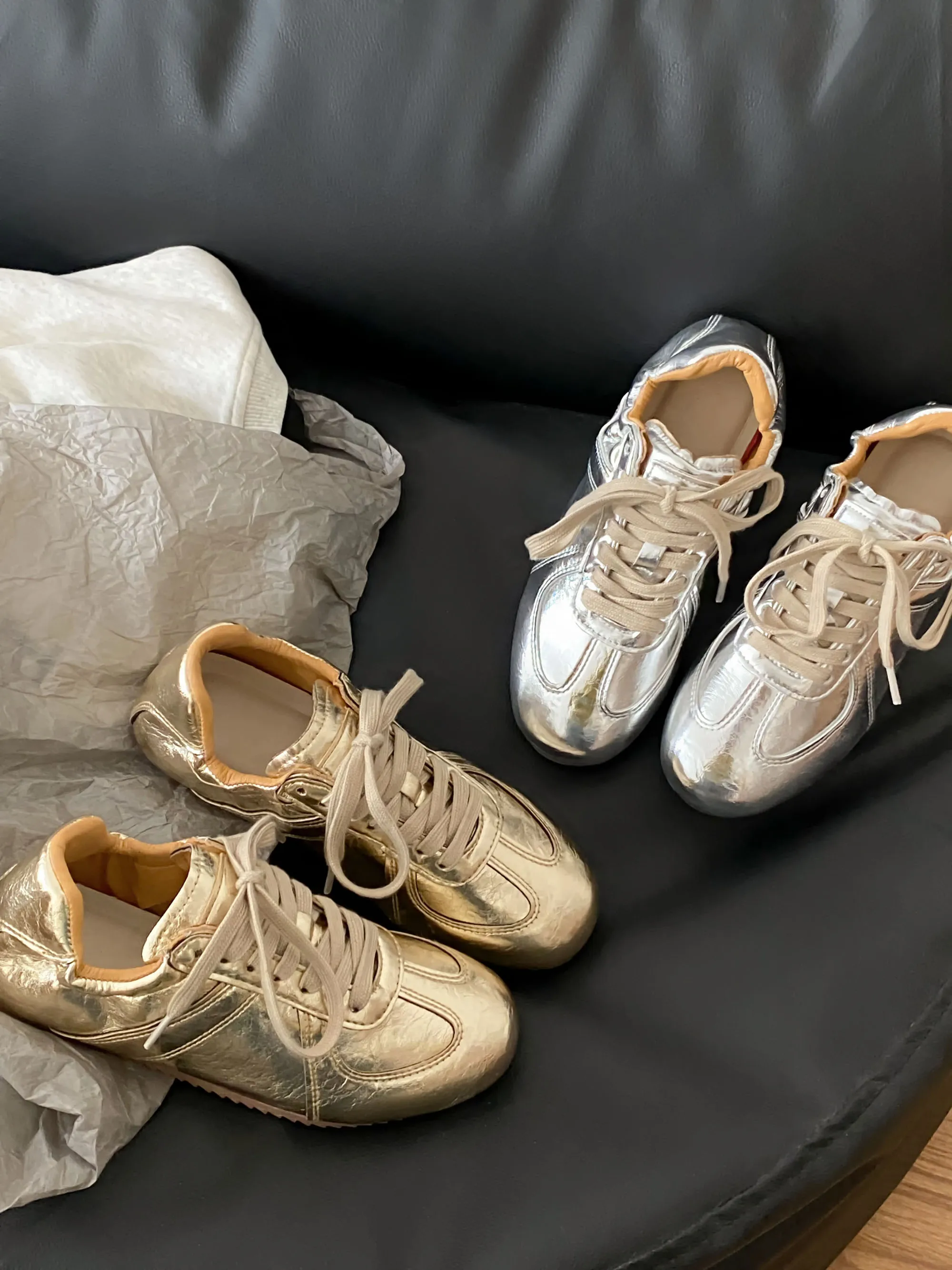 

Золотые и серебряные балетки Flat oes, женские повседневные кроссовки из мягкого бота, универсальные кроссовки в стиле ретро, весна-лето, Faion Sensation