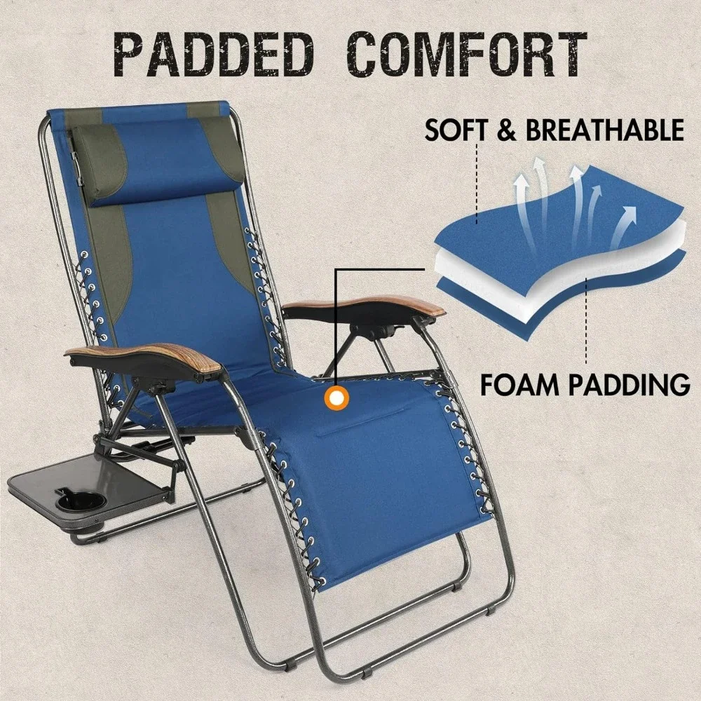 Folding Reclining Patio Chairs Zero Gravity Chairs Oversized Camping Chair Full Padded Zero Gravity Recliner With Side Table