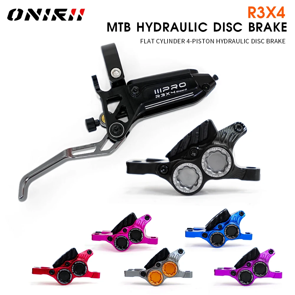 ONIRII IIIPRO R3X4 Horizontalzylinder 4-Kolben Hydraulische Scheibenbremse mit Schnellspanner MTB-Bremssattel für MTB, Klettern, AM, XC NEU