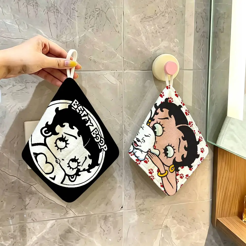B-Betty Girl B-Boops Hanging Kitchen Towel, Polyester Cotton Fabric, Absorbent Hand Wiping Towel for Home Dormitory