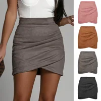 Suede Irregular Skirts Summer Women High Elastic Waist Pleated Zipper Skirt LDY-WW5165 2