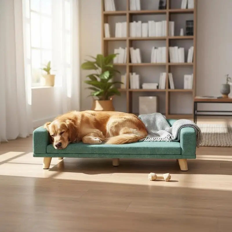 Hundebett, Hundesofa, Haustiersofa, Eukalyptusholz, 98 x 67 x 25 cm, grün