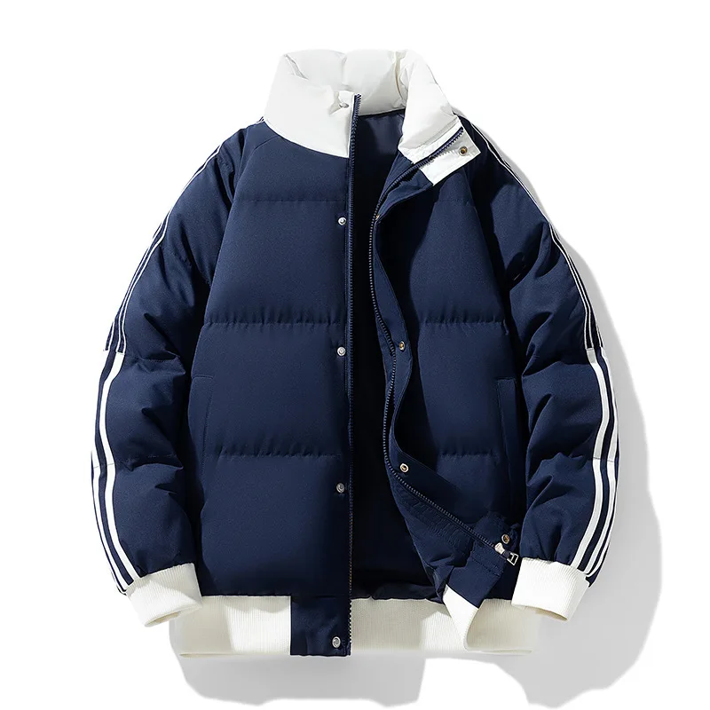 سترة قطنية كتلة الألوان للرجال معطف شتوي سميك دافئ بياقة واقفة عصري متعدد الاستخدامات فضفاض كاجوال للزوجين مخطط #5