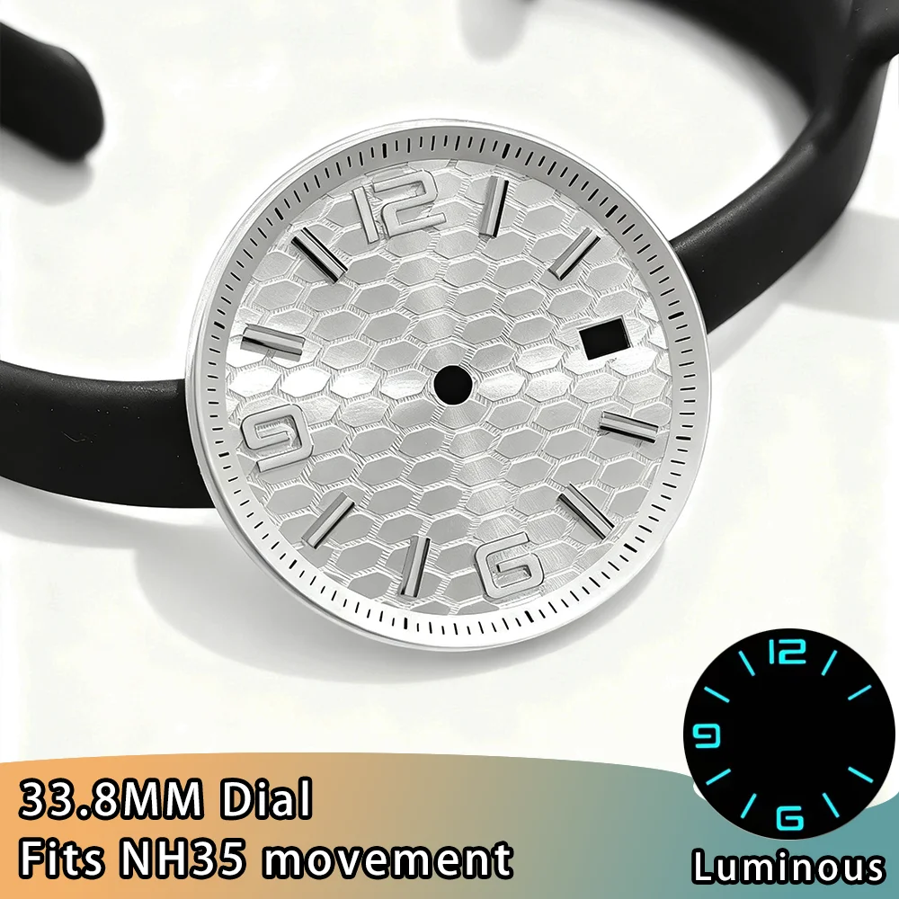 

NH35 Dials 33.8mm Watch Dial Fits NH35 Movement Dial Accessories Blue Luminous Dial NH35 Watch Dial Modification DIY Accessories
