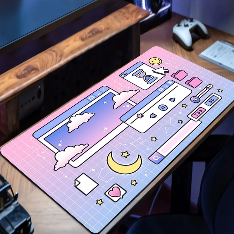 1PC Mouse Pad Office PC Retro Steam Wave Design Desk Mat Non-slip Rubber Base Laptop Purple Anime Cute Mousepad For Work Gaming