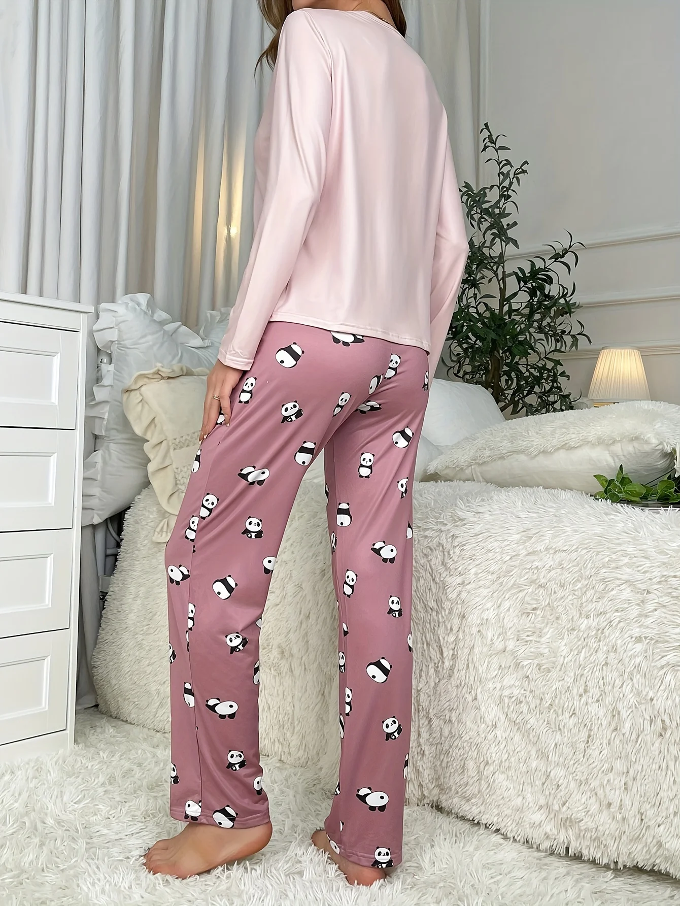 Women\'s new style pajamas set Cute Panda long sleeve pants two-piece casual home wear