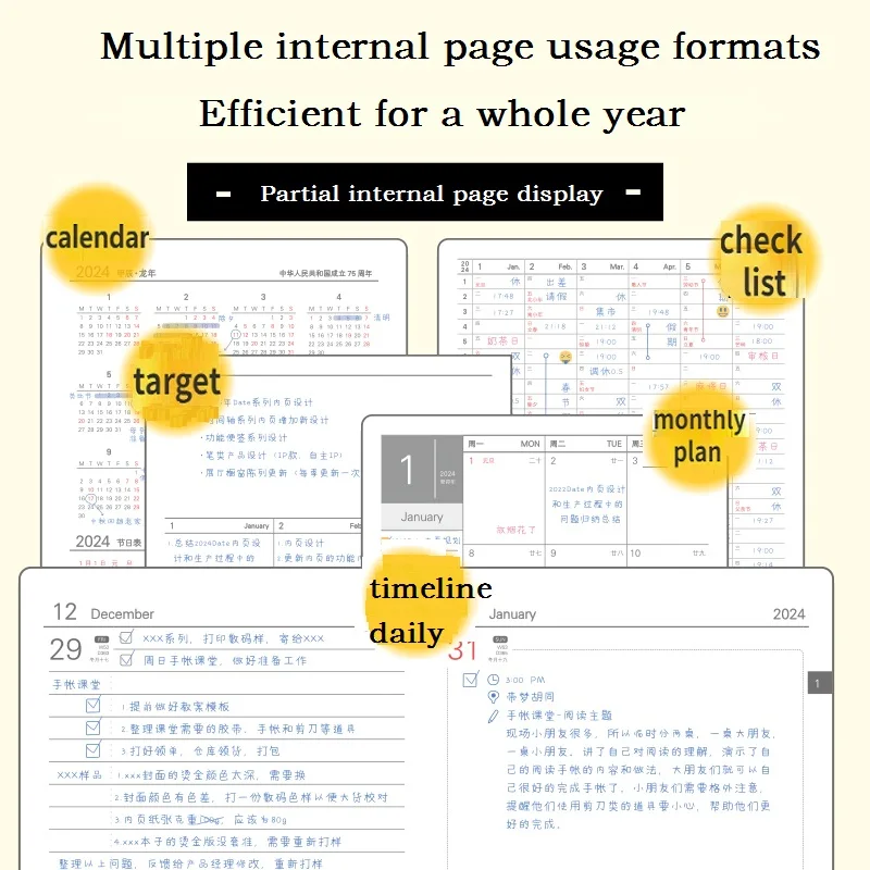 Kinbor A5 2024 Time Plan Planner Daily Agenda Account Time Record Book Work Notes Learning Notebook блокнот New Year Gift