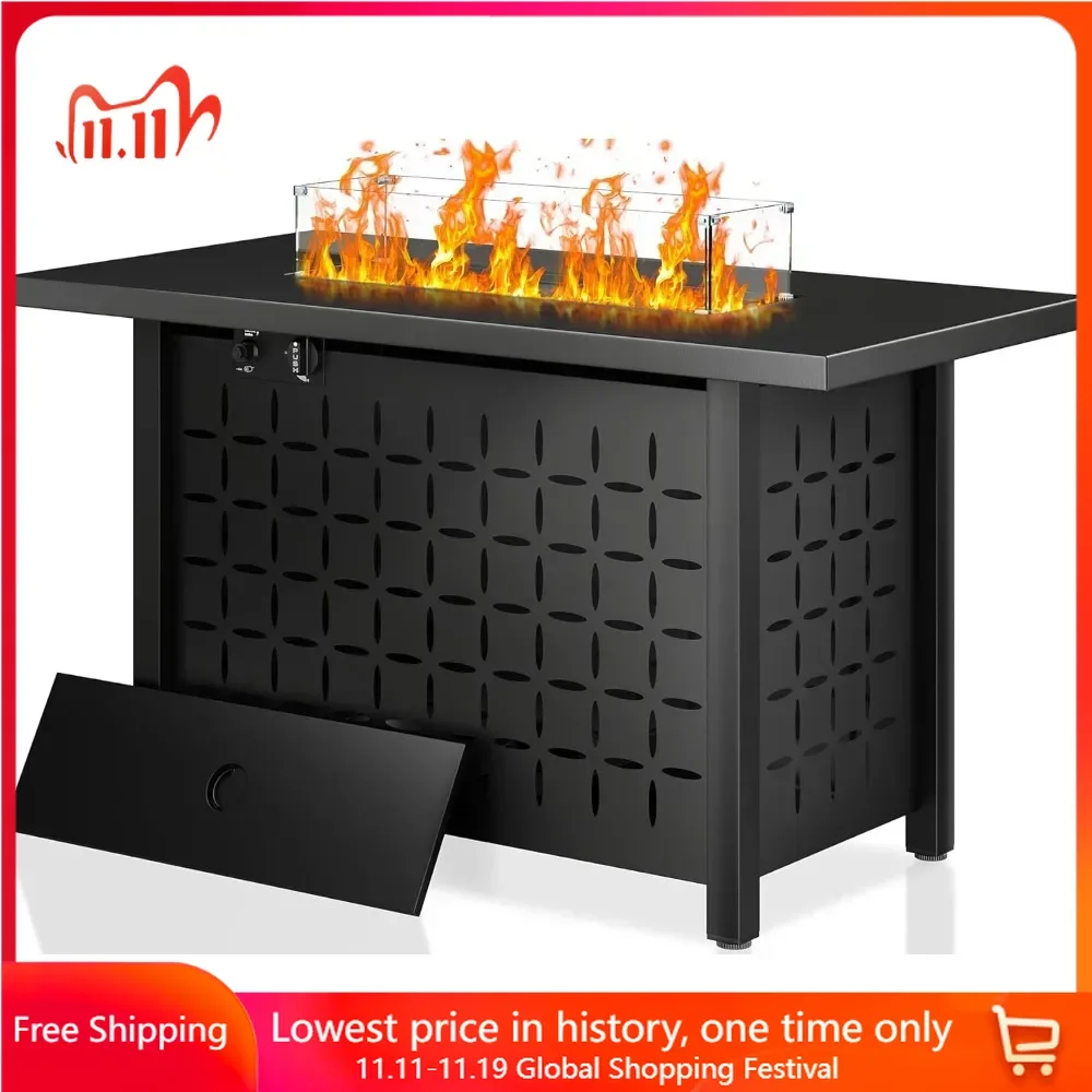 

43 Inch Fire Pit Table with Lid and Lava Rock, 50,000 BTU, Outdoor Steel Propane Fire Pit Table