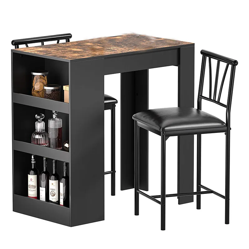 Bar Table and Chairs Set with Space-Saving Storage Shelves for Small Kitchen Nook Breakfast Dining Area for Apartment Studio