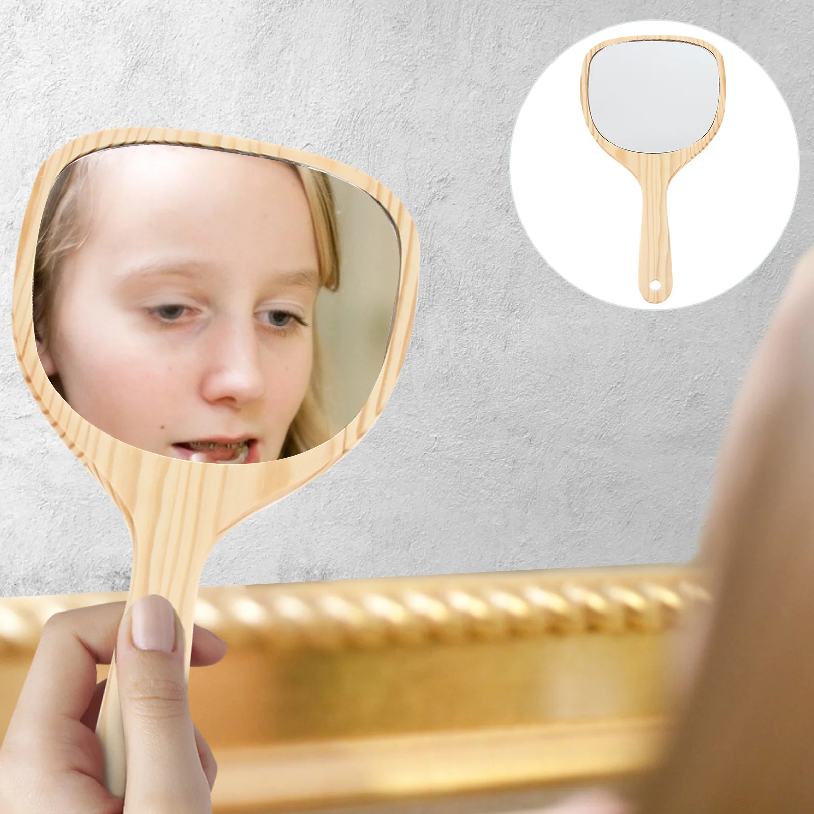 Miroir à poignée en bois rétro pour femmes et filles, miroir de maquillage, miroir à main, déterminer, 1 pièce