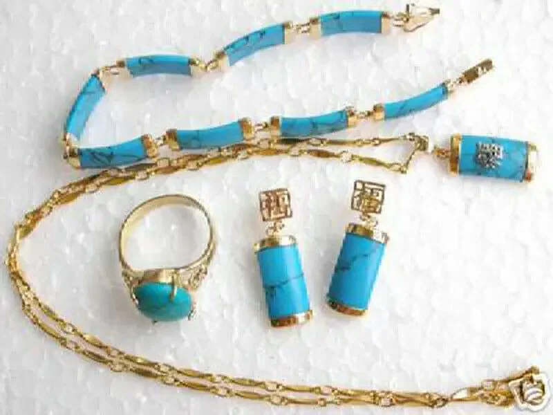 

Fashion Women Turquoise Necklace Earring Ring Bracelet Jewelry Sets