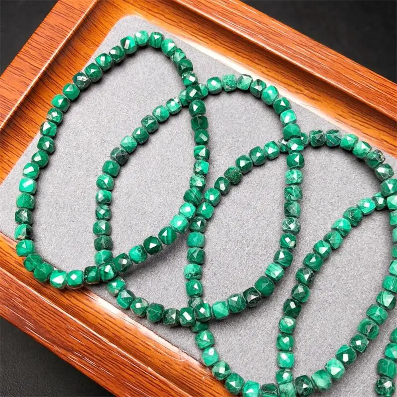 4MM Natural Malachite Cube Bracelet Crystal Reiki Healing Stone Fashion Jewelry Gifting Gift For Women 1PCS