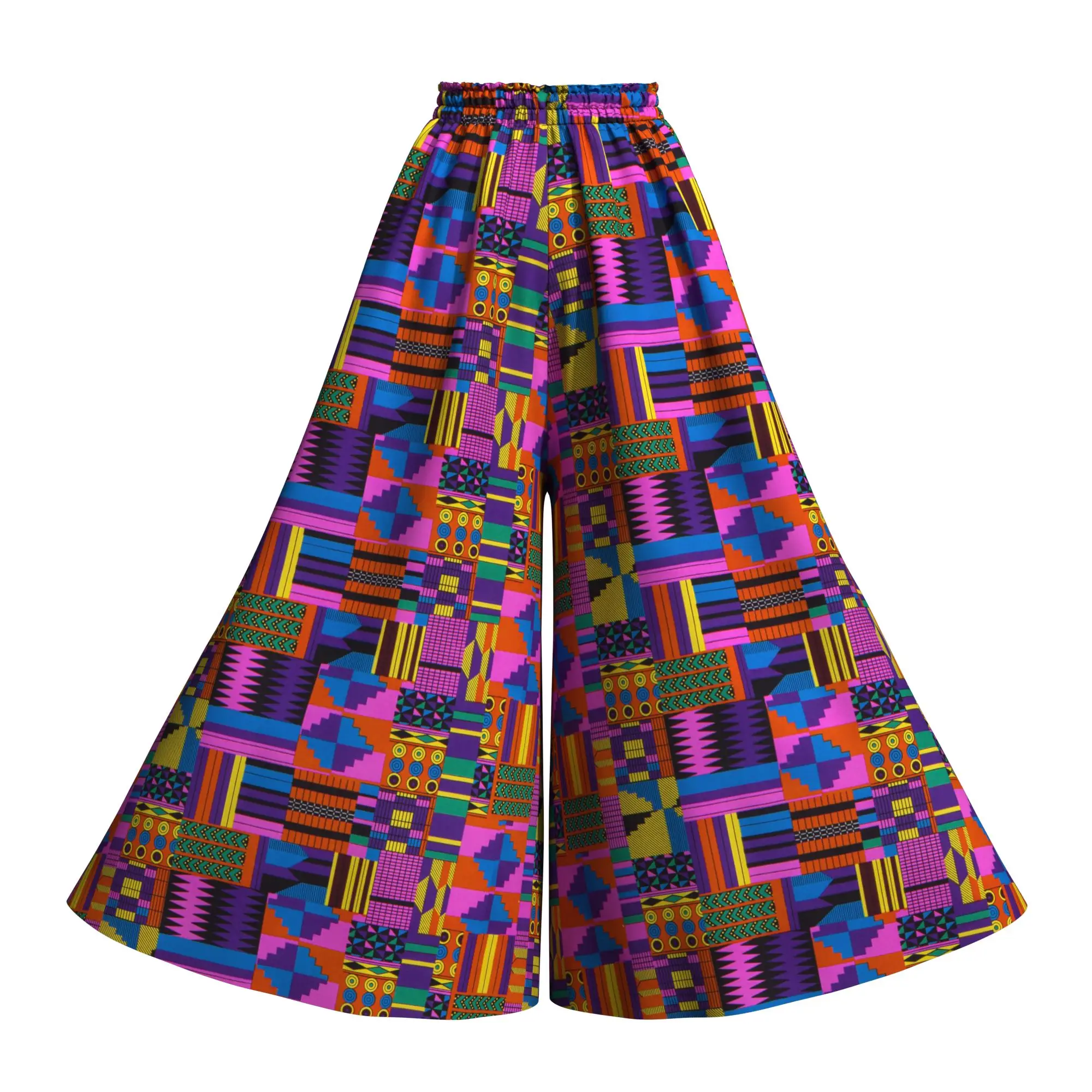 

African Ankara Print Strentch High Waist Pants for Women Long Wide Leg Trousers Pants Traditional African Women Clothing WY11203