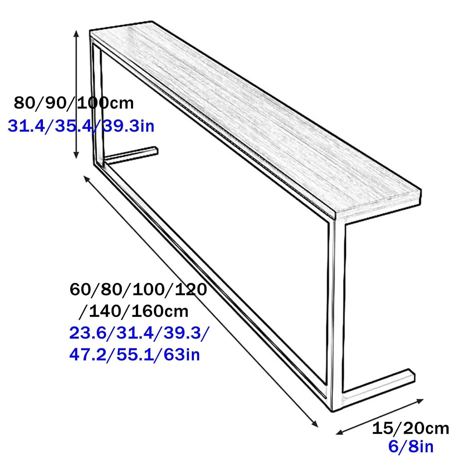 Long Radiator Cover Sofa Table with Storage, Iron & Wood Behind Couch Console for Living Room, 160x20x100cm, Customized view 2