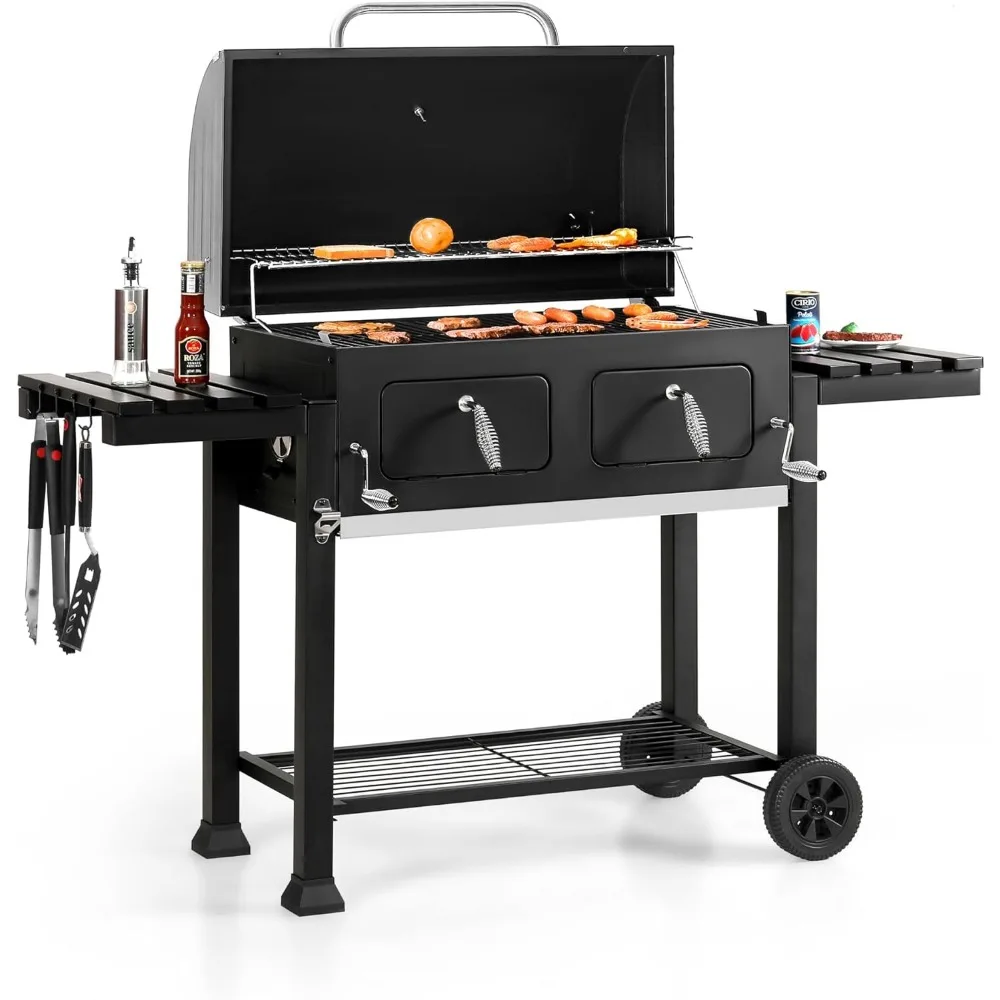 

BBQ Grills, with Dual-Zone Individual Adjustable Charcoal Tray and 2 Foldable Side Table, Outdoors Large BBQ Grills