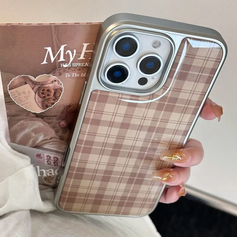 Чехол для телефона в клетку с серебряным краем в стиле ретро Майяра, чехол из ТПУ с защитой от падения для iPhone XR/11/12/13/14/15/16/17 Pro Max, чехол для телефона