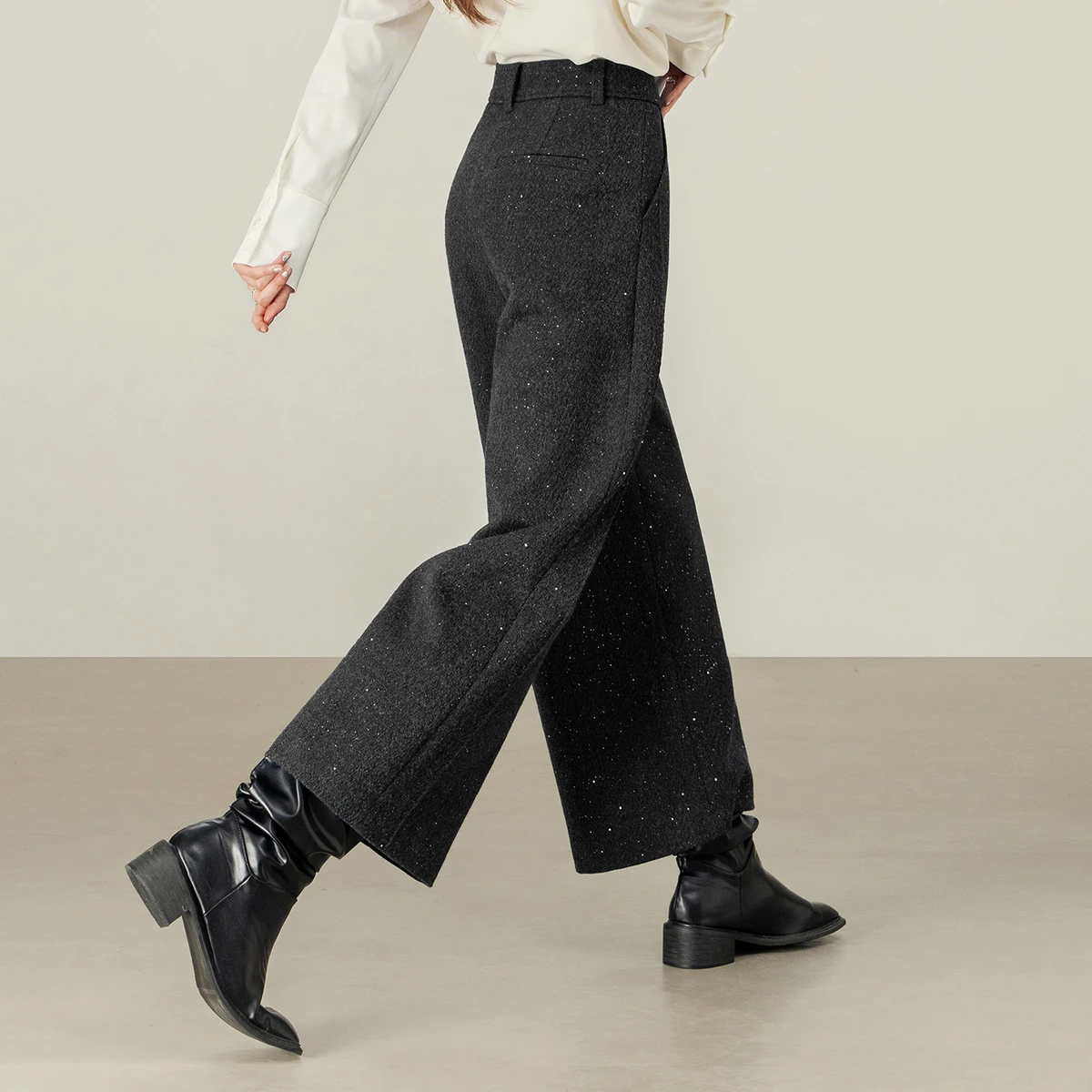 SENTUBILA Women's Wool Blend Wide Leg Cropped Pants Women 2025 Winter New Loose Soft Thick WarmAnkle-Length Trousers 154K58788