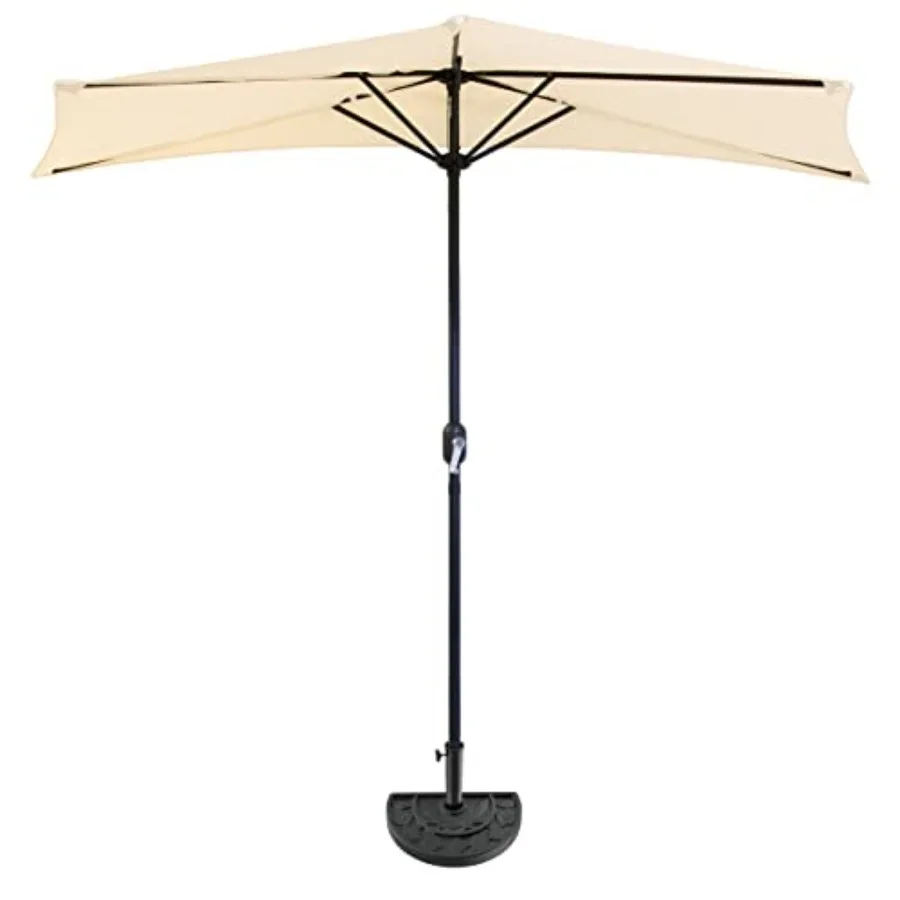 

9-Ft Half Patio Umbrella Easy Crank Semicircle Balcony Shade with 20lb Weighted Base for Deck Porch or Against a Wall by