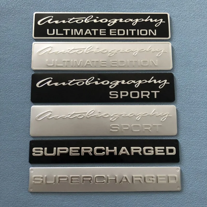 Aluminium Bar Car Emblem  Autobiography ULTIMATE EDITION SPORT SUPERCHARGED Logo Stickers Black Silver