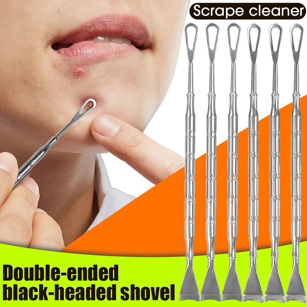 Nose Push Blackhead Removal Push Double-Head Face Scraping Cleaning Flat Push Pimple Acne Needle Stainless Steel Dead Skin Tools