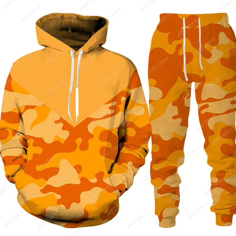 Men Cool Camouflage Printed Pullover/Trousers/Suits Men\'s Hoodie Pants Tracksuit Outdoor Sport Camping Hunting Casual Male Suit