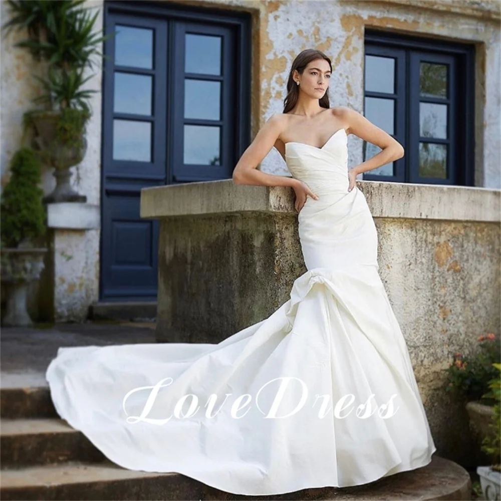 Exquisite Sweetheart Pleated Strapless Stain Mermaid Wedding Dress Elegant Sleeveless Floor Length Vestido De Novia Bridal Gowns