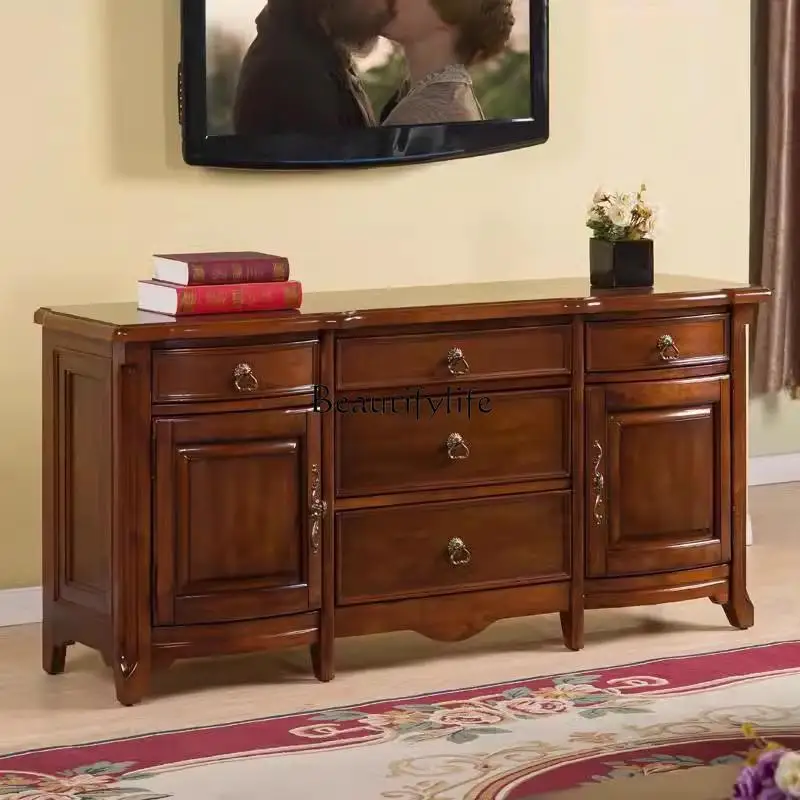 

American-style Solid Wood Simple TV Cabinet Small Apartment Storage Side Cabinet for Home Use
