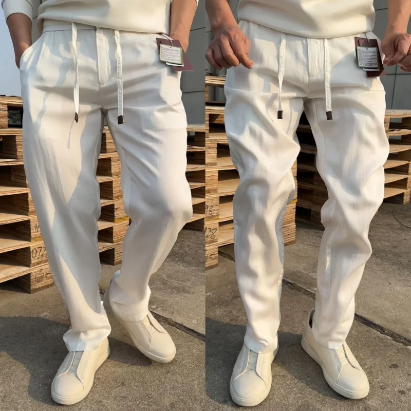 

Мужские летние/весенние мягкие льняные брюки свободного кроя с прямыми штанинами для повседневной носки, молодежные, цветные