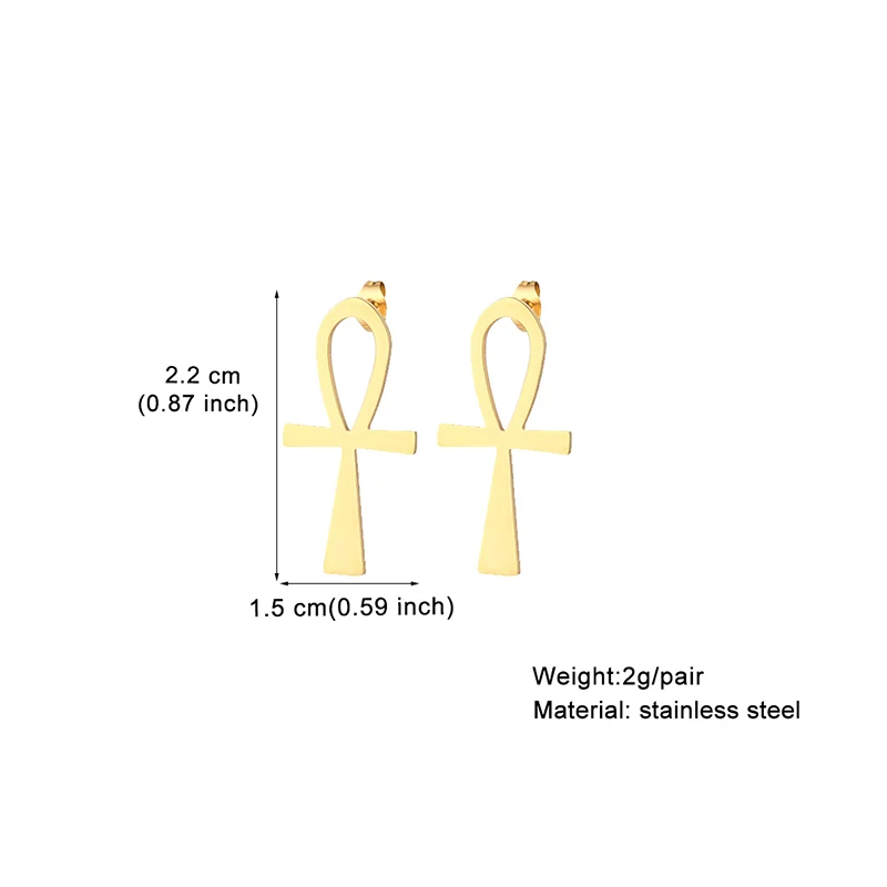 Immagine 6: Orecchini a croce Ankh lucidi in acciaio inossidabile, grandi e piccole dimensioni, gioielli unisex per coppie per uomini e donne, orecchini con simbolo egiziano