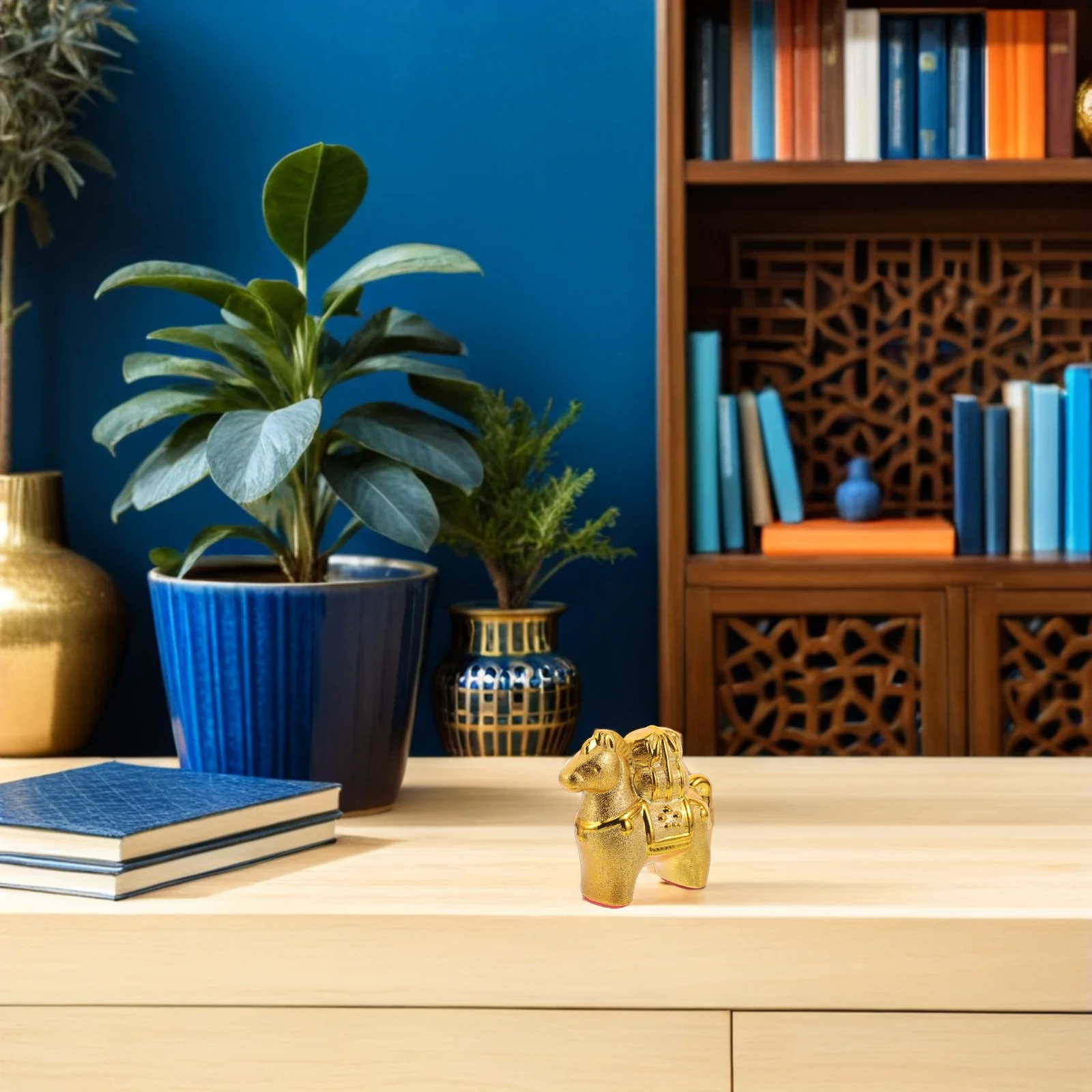 

Ceramic Horse Statue Gold Finish 2026 New Year Desktop Ornament Suitable Office Spring Festival Decor Ceramic Horse Ornaments