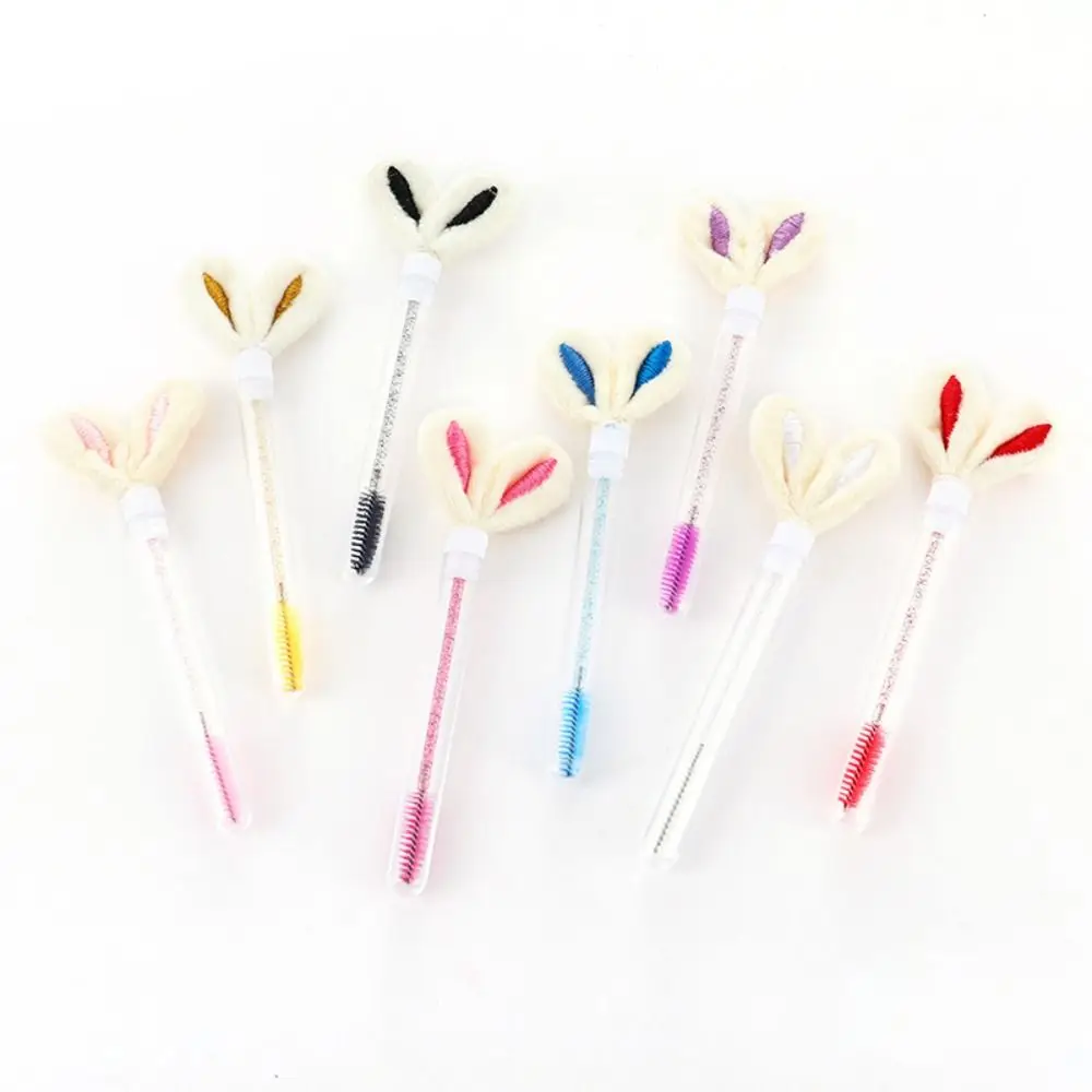 Brosse à mascara en forme d'oreilles de lapin, peigne à dents rondes, paillettes multicolores claires, extension de cils, anti-poussière