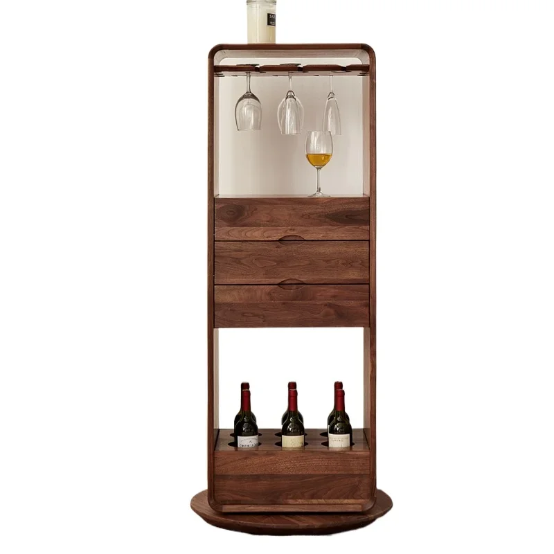 

Italian light luxury black walnut wine cabinet living room new solid wood high-end wine cabinet household rotatable