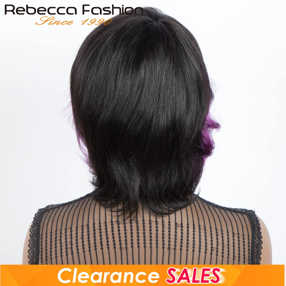 Rebecca Youth 1B/Purple Skunk Stripe Short balayage Human Hair Wigs With Partial Part Brazilian Human Hair Full Machine Made Wig - Image 5