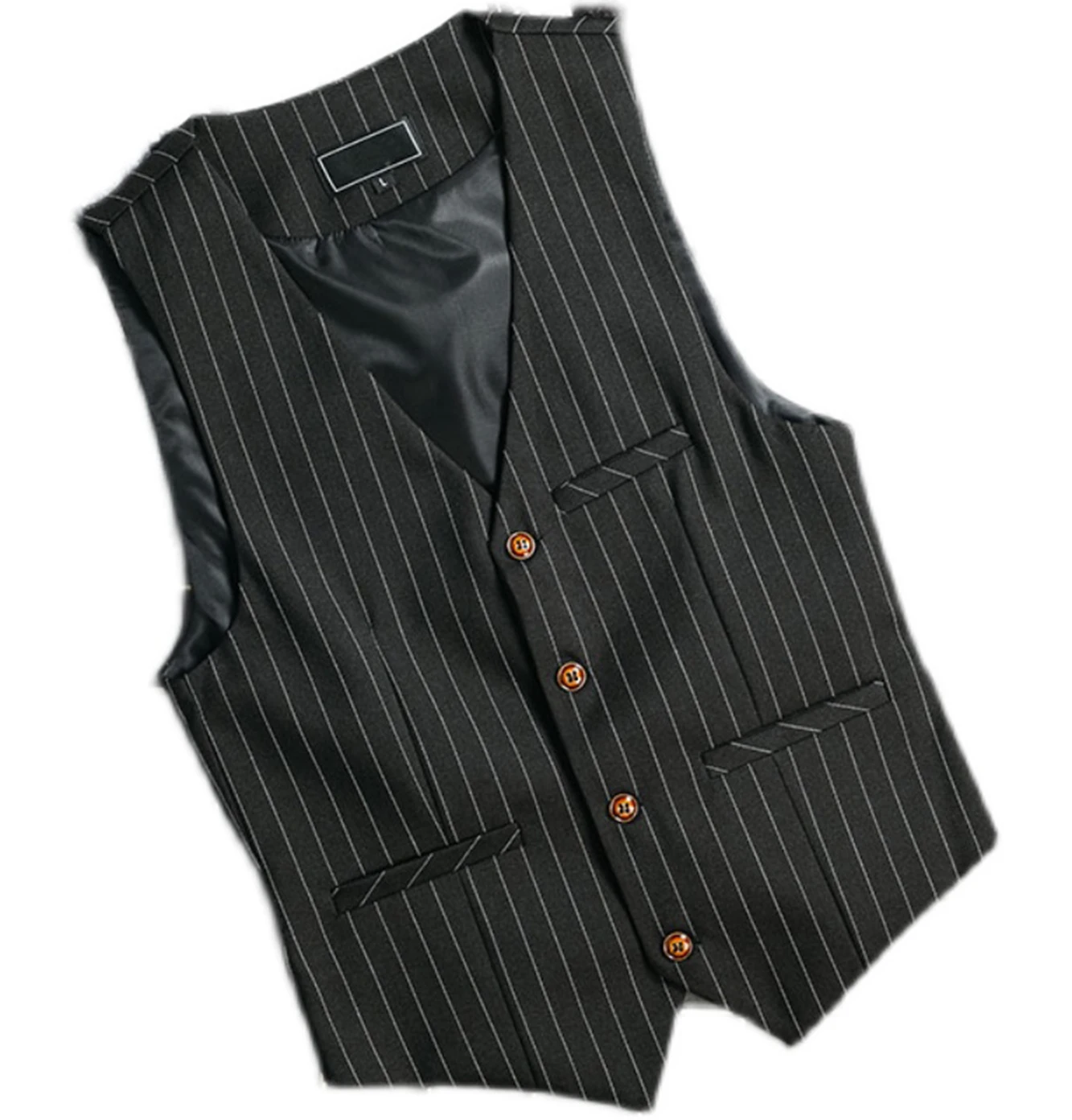 New V Neck Pinstripe Men's Vest Slime Fit Single Breasted Business Casual Men's Waistcoat For  Groomemsen Wedding