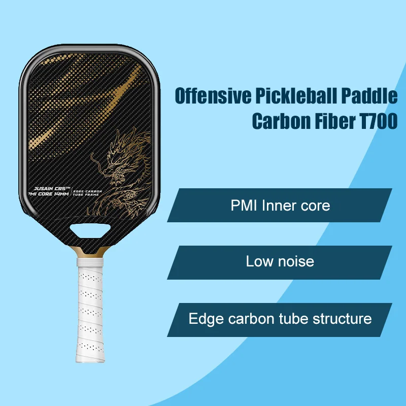 Paleta de Pickleball de fibra de carbono T700, núcleo de panal de PP integrado, patrón de dragón, prensado en caliente, peso ligero de 14MM