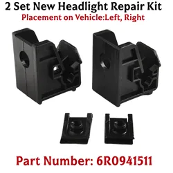 2pcs/set Car Headlight Repair Kit Black Plastic Bracket Mount Clip Left + Right Replacement OEM Number 6R0941511 High Quality