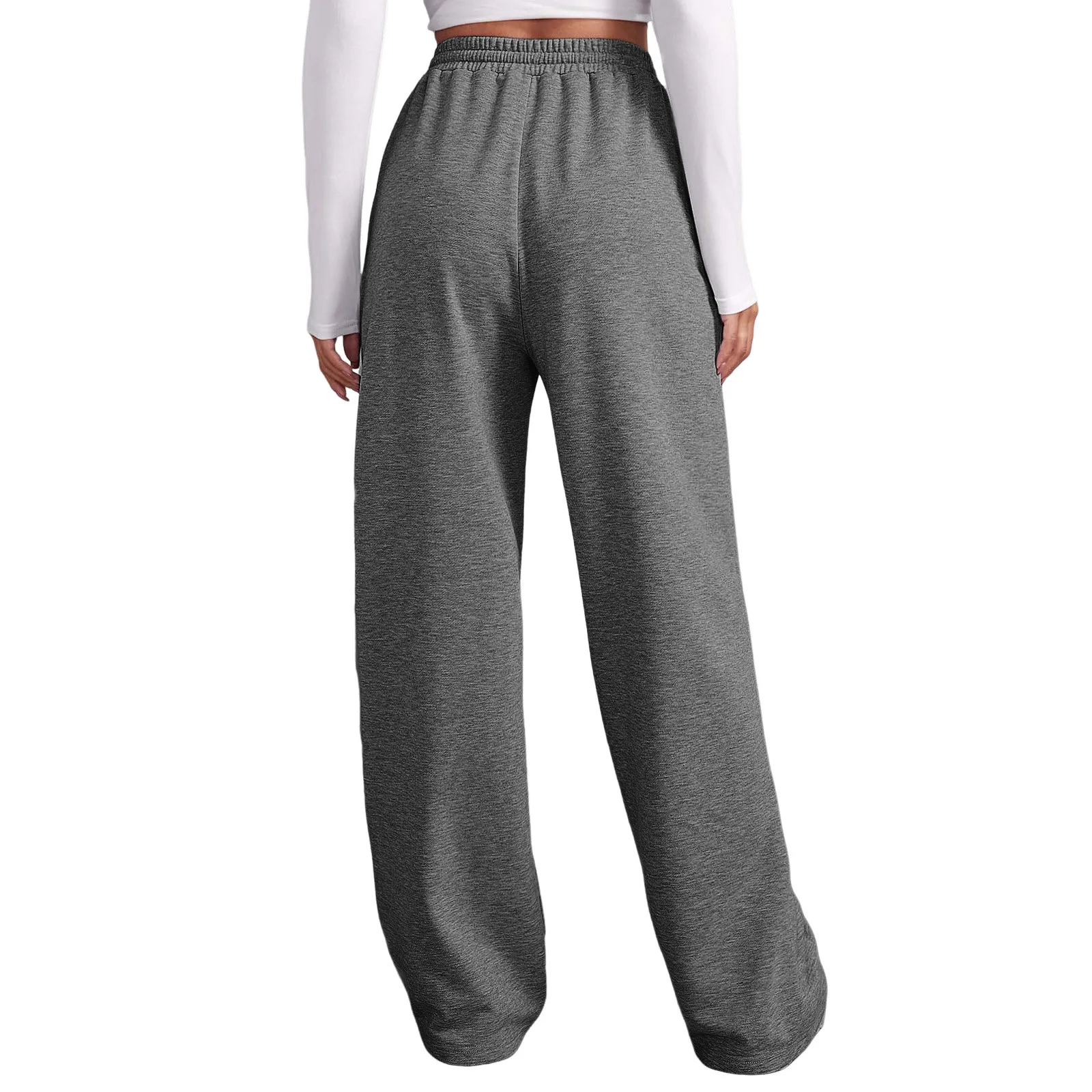 Women’s Wide Leg Pants Fleece Lined Sweatpants Travel Basic Bottom Workout High Waisted All-Match Fitness Joggers Straight Pants