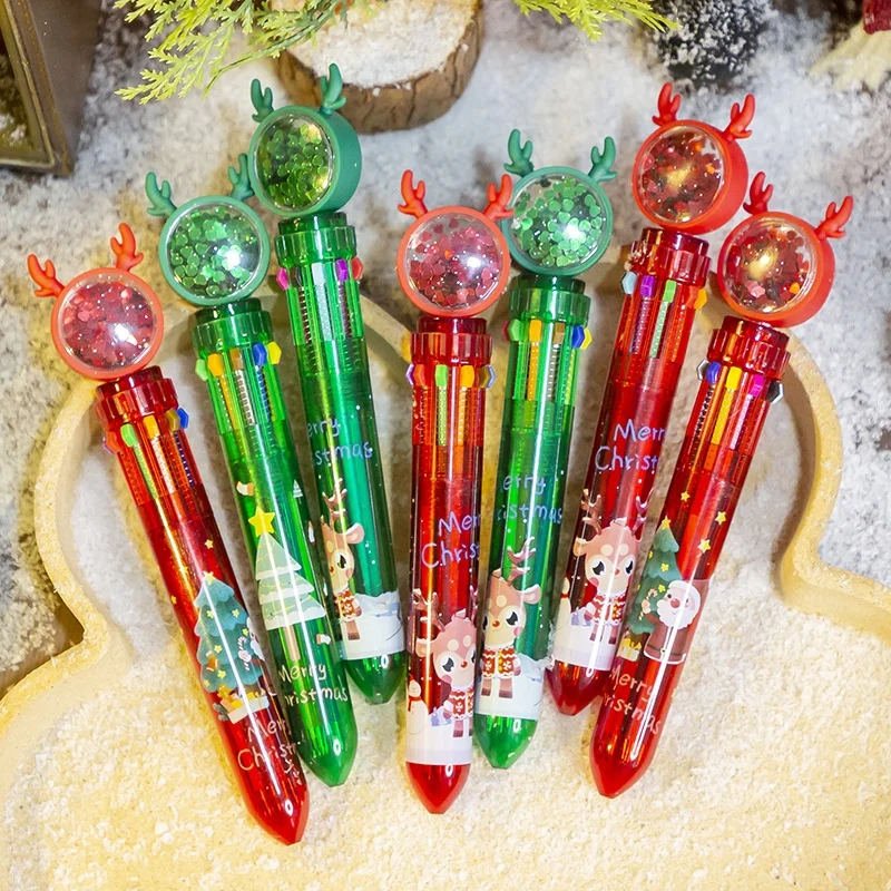 

24 шт./лот Kawaii Рождественский Санта-Клаус Лось с блестками 10 цветов шариковая ручка милые шариковые ручки для пресса школьные и офисные письменные принадлежности