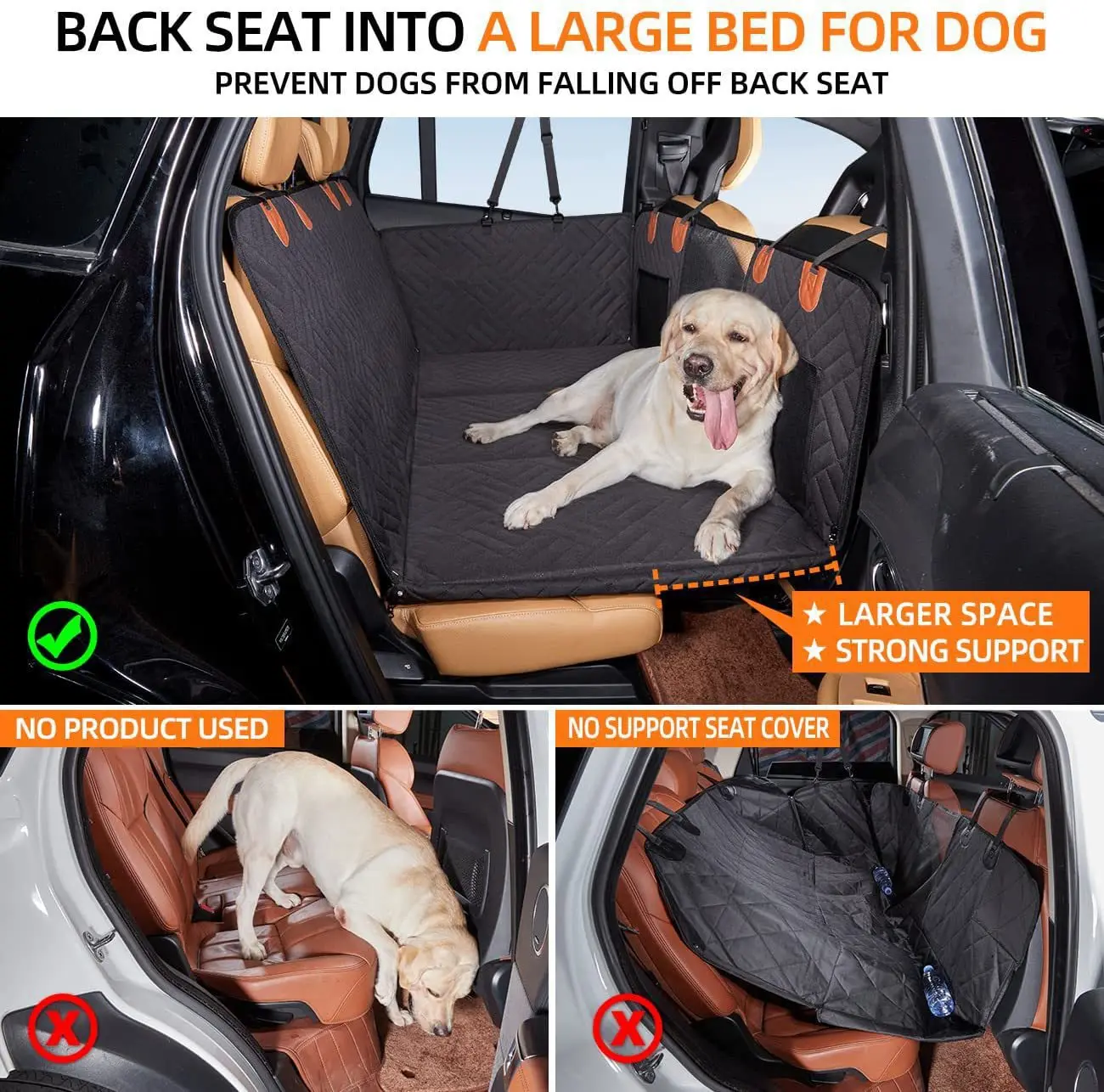 Hard Bottom Pet Car Cushion, Backseat Cover Extender, Waterproof Seat Bed, Cat, Large Dog, Car, SUV, Truck, Black, Grey