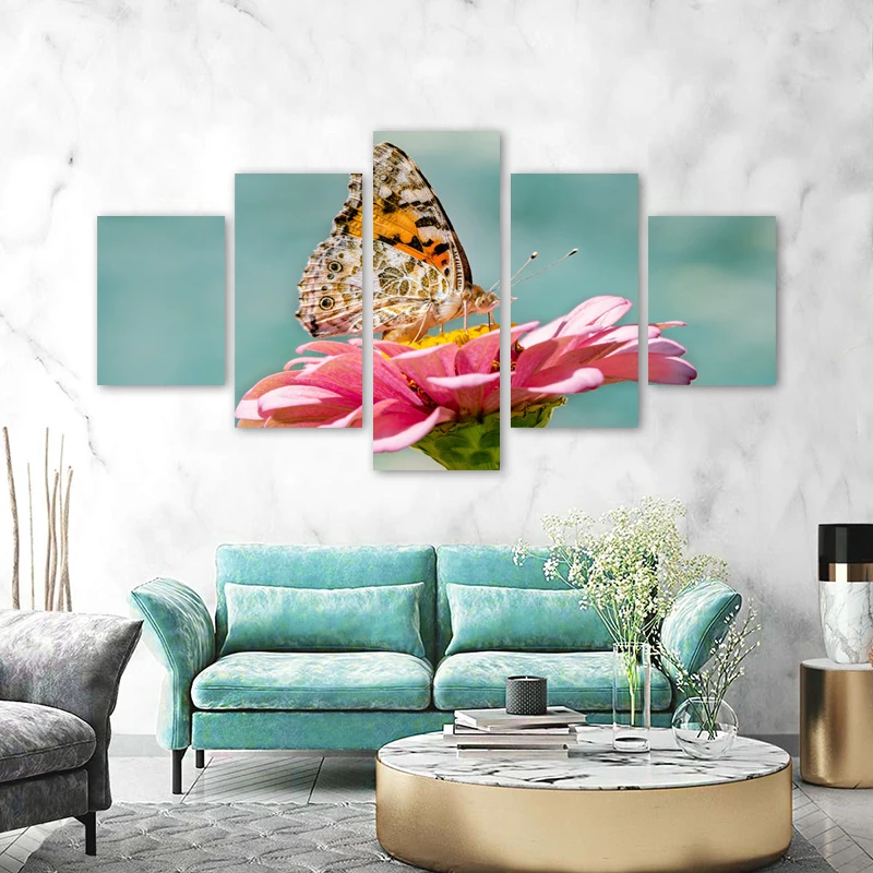 5 Panels Butterfly Flower Posters Canvas Prints Animal Landscape Painting Wall Art Pictures Living Room Home Decoration No Frame