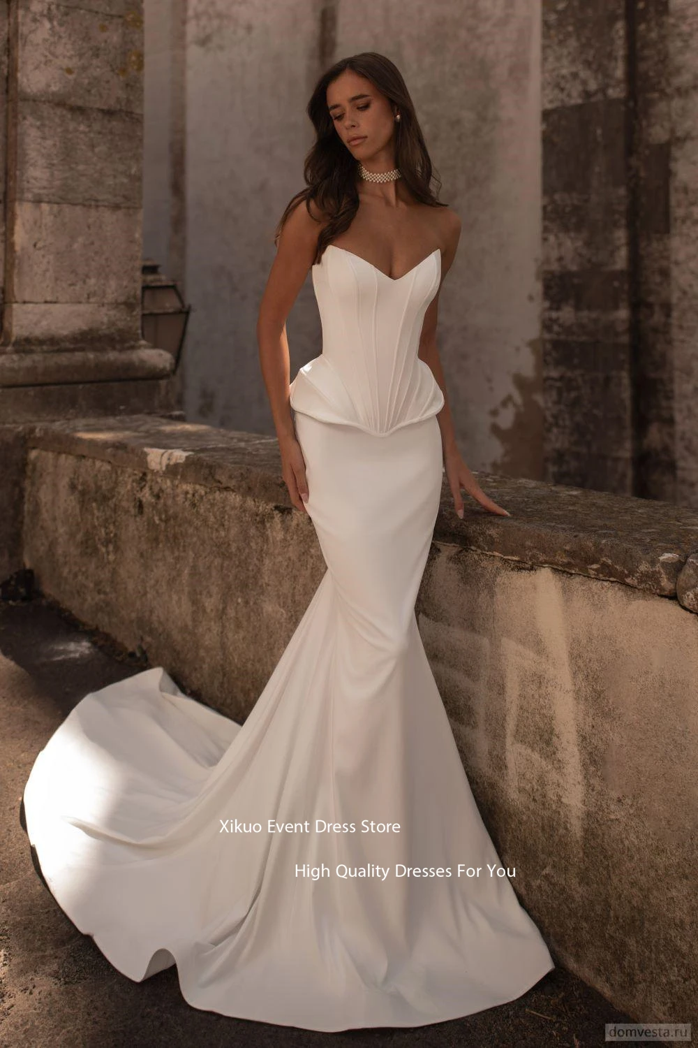 Xikuo moderno puff mangas vestido de casamento civil até o chão vestidos de noche querida sereia robes de cocktail personalizado